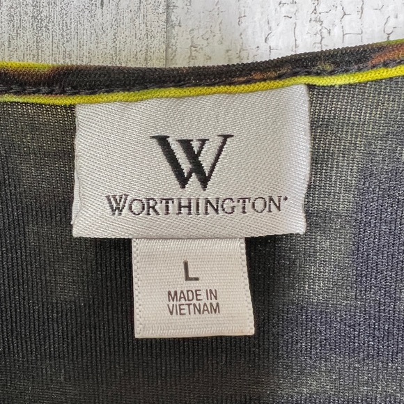 Worthington Women's Drape Neck Abstract Tiered Ruffle Top Yellow Black Size L - Picture 5 of 10